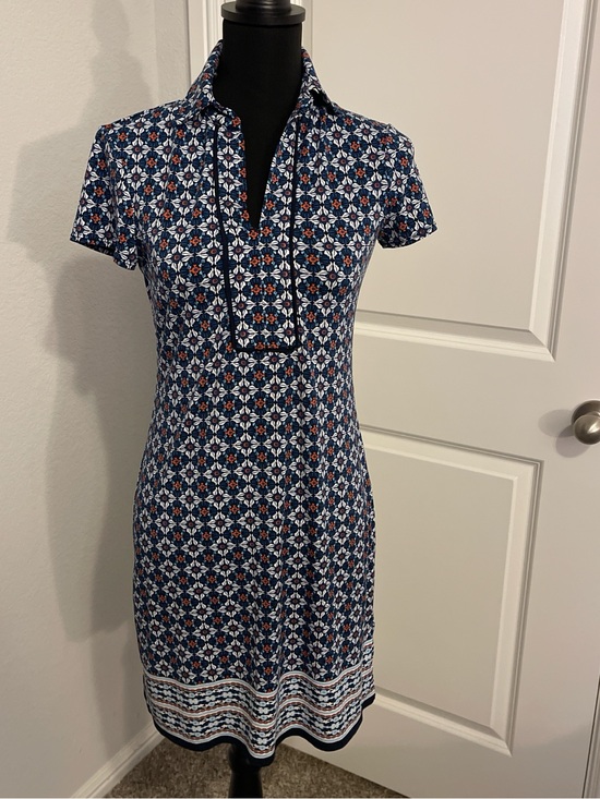 Max Studio Dresses & Skirts - Max Studio Blue and White Printed Polo Dress with Orange Motifs